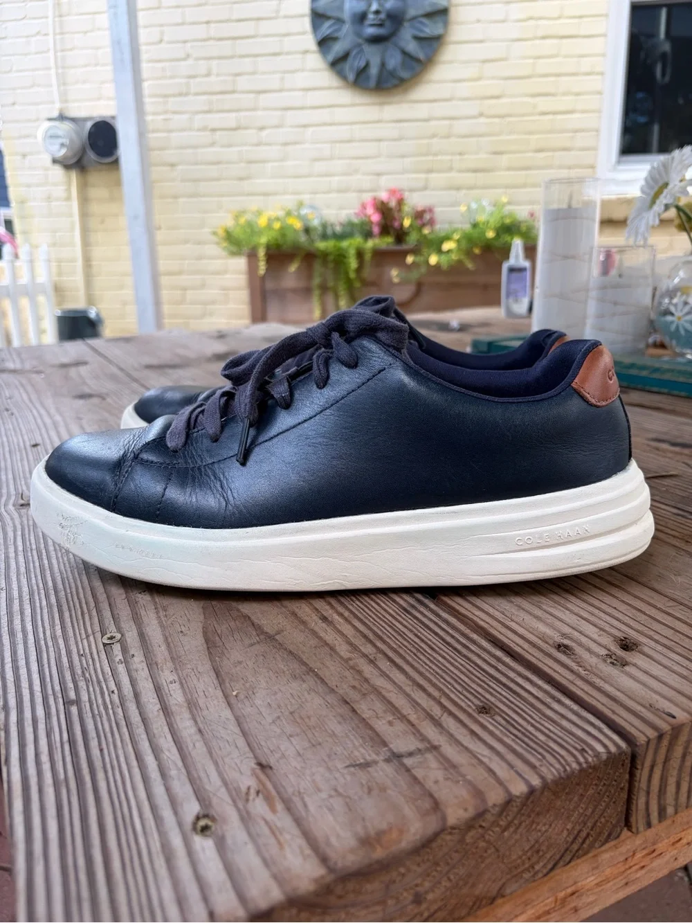 Cole Haan Men's Navy Leather Sneakers with White Sole